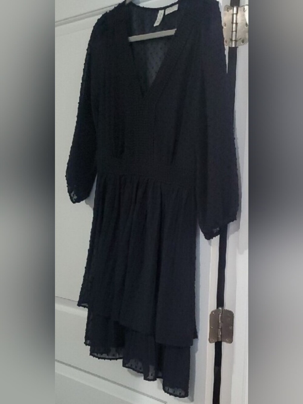 Anthropologie Black Tiered V-Neck Midi Dress - Picture 10 of 13